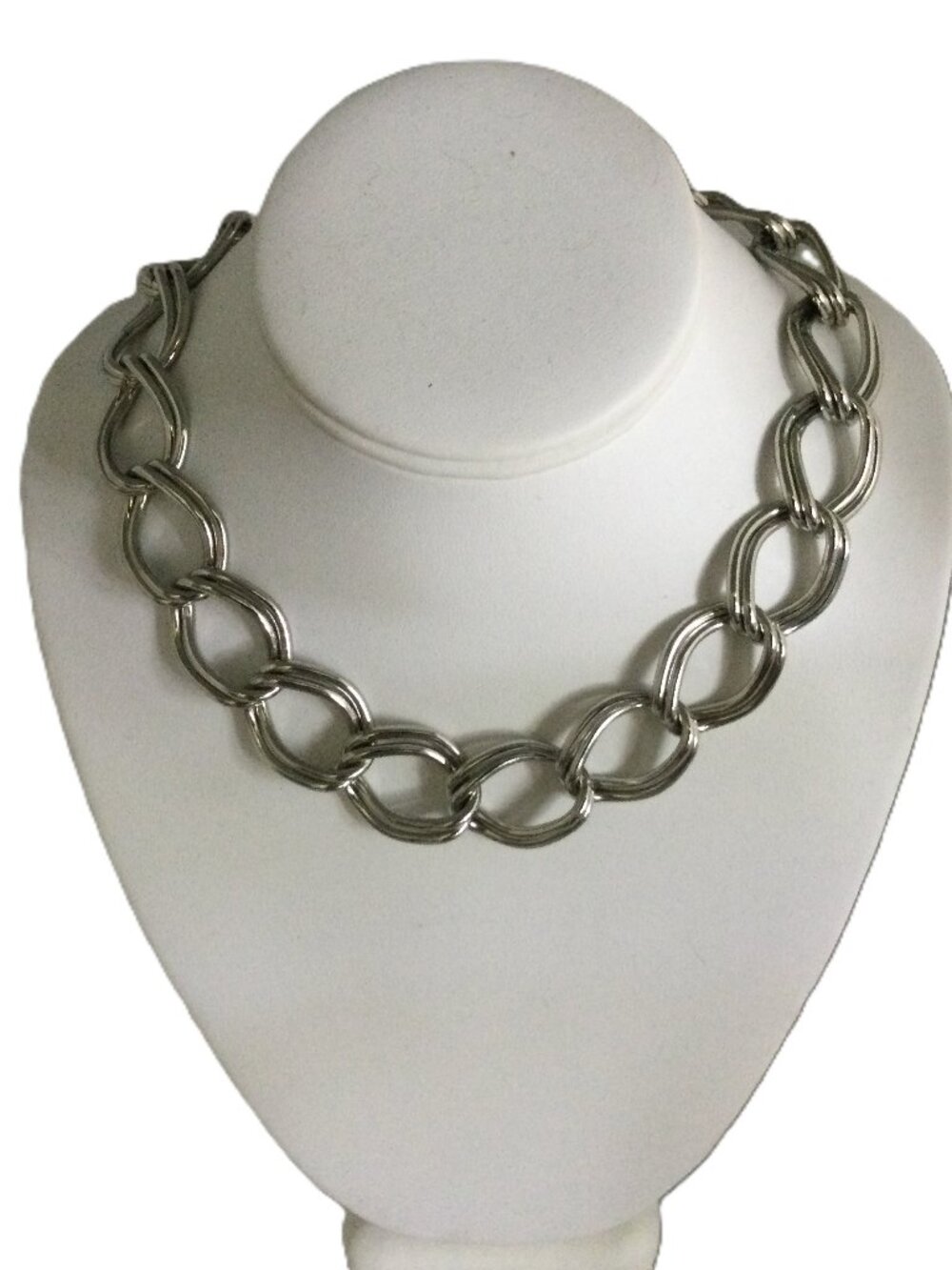 Vintage 16" Silver Tone Chain Choker Necklace Double Links Chunky Heavy 3.9 oz